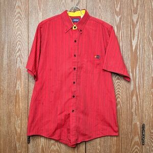 Vintage Crest McDonald's SMILE Uniform Work Shirt Red Striped Short Sleeve Men L